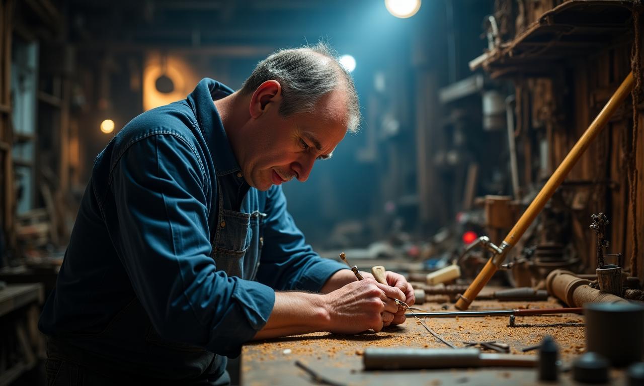 Maestro artigiano al lavoro su una canna da pesca